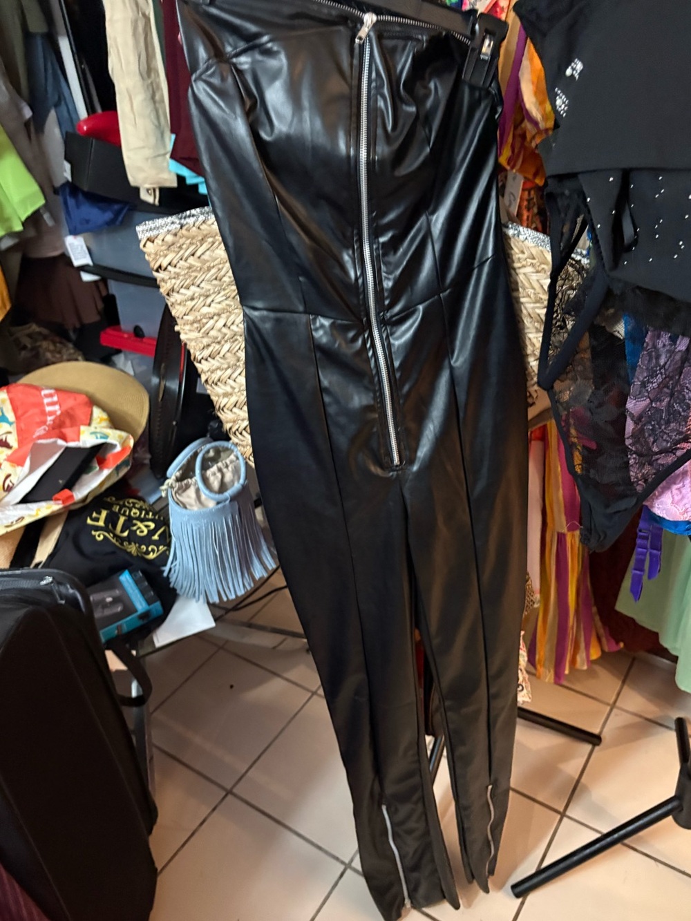 Bundle 2 for $30. NWT Strapless Black Faux Leather Zip-Front Jumpsuit. Size 0.